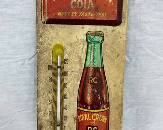 Embossed Royal Crown Cola Metal Thermometer, 6 x 13 1/2 Inches