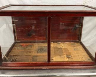 Wood-Framed Country Store Display Case with Original Glass, 40 x 22 x 22 Inches