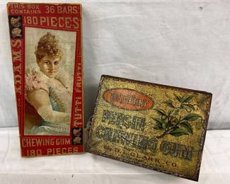 2 Vintage Advertising Chewing Gum Tins: Adams’ Tutti Frutti and Clark’s Teaberry