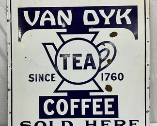 Van Dyk Tea and Coffee Single-Sided Porcelain Advertising Sign, 30 Inches