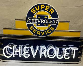 Contemporary 34 x 23 Inch Chevrolet Super Service Neon Sign