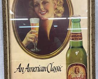 Framed Chesterfield Ale Advertising Cardboard Display, 21 x 33