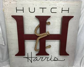 60×60 Metal Hutch and Harris Sign with Wooden Letters and Rope Accent