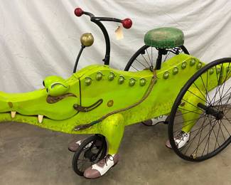 Handmade 70-Inch Alligator-Themed Wooden Three-Wheel Trike