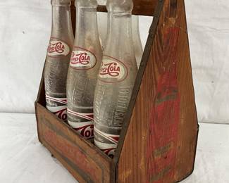 Wooden Pepsi Carrier with Six Glass Bottles