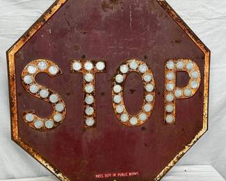 Early Embossed 30-Inch Stop Sign with Cat Eye Reflectors