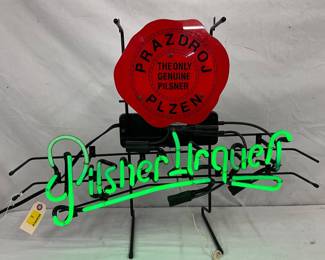 Pilsner Urquell Neon Sign with Red ‘Prazdroj Plzen’ Shield, 23” x 18”