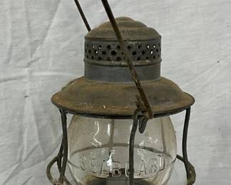 Vintage Metal Railroad Lantern with ‘Seaboard’ Embossed Glass Globe