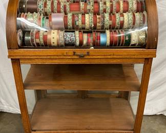 36 x 45-Inch Oak Ribbon Cabinet with Bowed Glass Display
