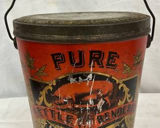 Early 7 1/2” x 8 1/2” Tin Lard Container with Graphics