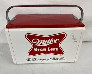 Embossed Miller High Life Metal Cooler with Red Lid and Handle, 19 x 13 Inches