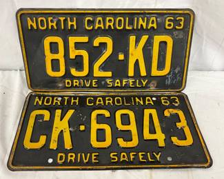1963 North Carolina License Plates with ‘Drive Safely’ Motto
