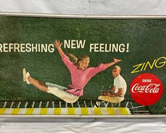 35 x 20 Coca-Cola Two-Sided Cardboard Sign with Original Aluminum Frame