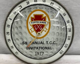 12-Inch Tippecanoe Golf-Themed Metal Wall Thermometer with Glass Front, 1977