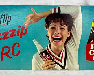 Cardboard Royal Crown Cola Advertisement with Six-Pack Illustration, 28×11 Inches