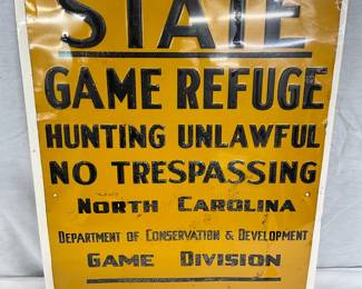Early State Game Refuge Sign with Embossed Letters, 13 1/2″ x 20″