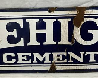 Porcelain Lehigh Cement Advertising Sign, 20” x 7”