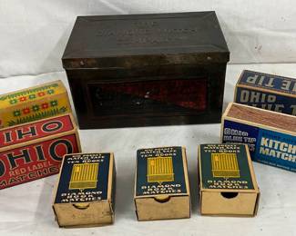 Early Diamond Match Company 9 x 5 in. Tin with Assorted Matchboxes