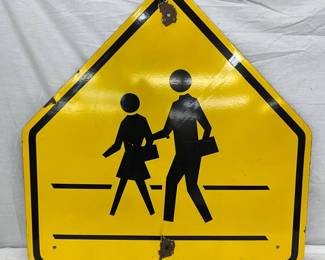 30-Inch Yellow Porcelain Walking Sign with Figures