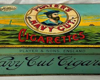 Player’s Navy Cut Embossed Cigarette Tin, 6 1/2 x 1 1/2 Inches