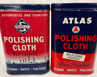Skelly and Atlas Polishing Cloth Tins for Automobiles and Furniture