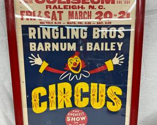 Ringling Bros Barnum & Bailey Circus Poster, 22 x 28 in, Raleigh, NC, 1950s