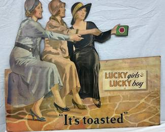 42 1/2 X 34 Rare Lucky Strike ‘Girls and Boys’ Cardboard Stand-Up Advertising Display