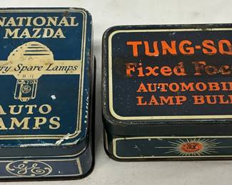 Two Vintage Automobile Lamp Bulb Tins: National Mazda and Tung-Sol