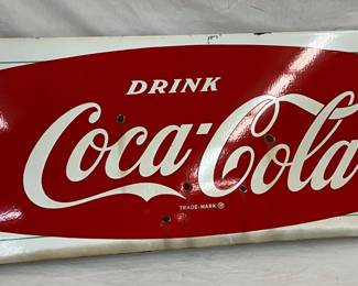 43 1/2 x 16-Inch Porcelain Coca-Cola Fishtail Sled Sign