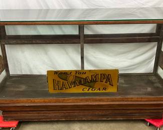 6-Foot Oak Country Store Showcase with Original Tobacco Advertising Labels