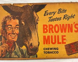 1949 Brown’s Mule Chewing Tobacco 17″ x 10.5″ Tin Advertising Sign