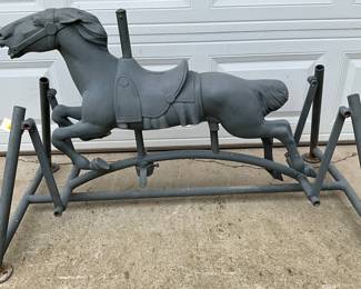 1950s-60s Cast Iron Gliding Horse with Metal Frame
