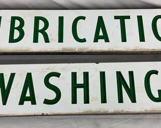 Two 28 x 5 Inch Porcelain Coca-Cola Sidewalk Signs for Washing and Lubrication