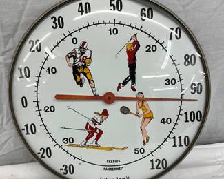 12-Inch Glass-Front Thermometer Featuring Sports Illustrations by Colton Lewis