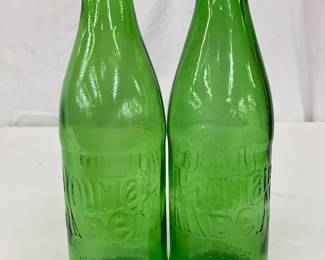 Green Embossed 10 oz Mountain Dew Glass Bottles with Caps