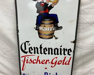 1938 Porcelain Self-Framed Advertising Sign for Bières du Pêcheur