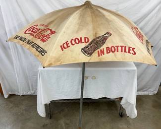 Original Coca-Cola Umbrella with ‘Ice Cold in Bottles’ Graphic, 68 Inches Wide When Opened
