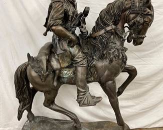 Bronze Statue of Bearded Man on Horse, 3′ x 4 1/2′