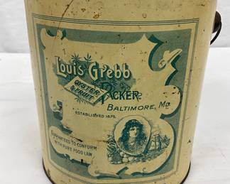 Louis Grebb Oyster Packer One-Gallon Tin Can, Baltimore, MD