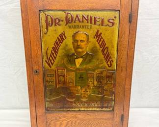 Dr. Daniels Veterinary Medicines Embossed Sign in Oak Wooden Case, 21 x 28 1/2 Inches