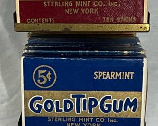 Gold Tip Gum Tin Litho Store Display with 24 Gum Boxes, 1930s