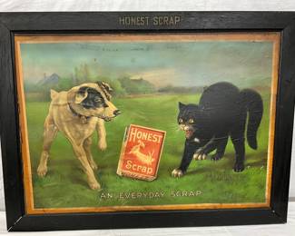 30 X 22 1/2 “Honest Scrap” Tobacco Advertising Sign in Original Wood Frame