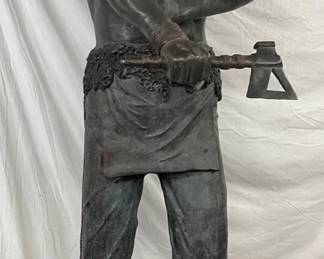 8-Foot-Tall Bronze Statue of Native American Holding Tomahawk