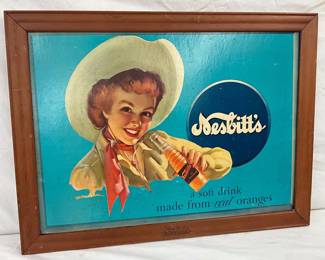 Nesbitt’s 29 x 21 1/2 Cardboard Advertisement with Original Wooden Frame