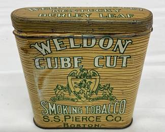 Weldon Cube Cut Kentucky Burley Leaf Smoking Tobacco Tin by S.S. Pierce Co.