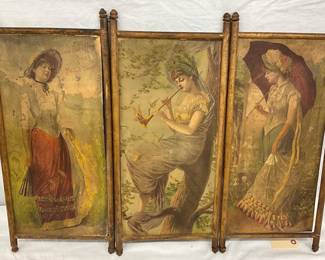 Early 1800s Trifold Advertising Frame Featuring Donaldson Brothers Artwork