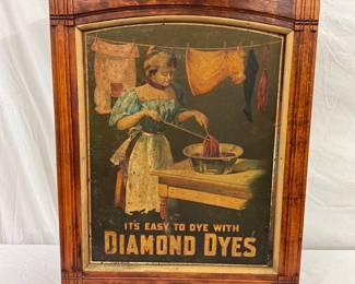 21-Inch x 29 1/2-Inch Diamond Dyes Wood Cabinet with Embossed Original Sign