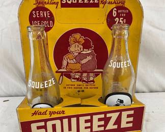 Rare Squeeze Soda Cardboard Six-Pack Carrier with 3 Bottles