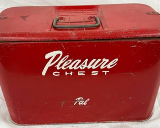 Vintage 18 x 12 ‘Pleasure Chest’ Metal Cooler in Red Finish