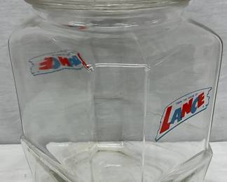 Vintage 7 1/2 x 12 1/2 Glass Lance Jar with Lid and Decal